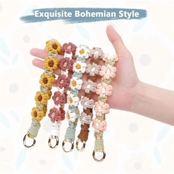 Floral Weave Exquisite Keyring Holder Bracelet Handmade Wrist Lanyard  for Women - Picture 7 of 7